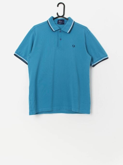 Vintage men's Fred Perry polo shirt in blue and white - Medium