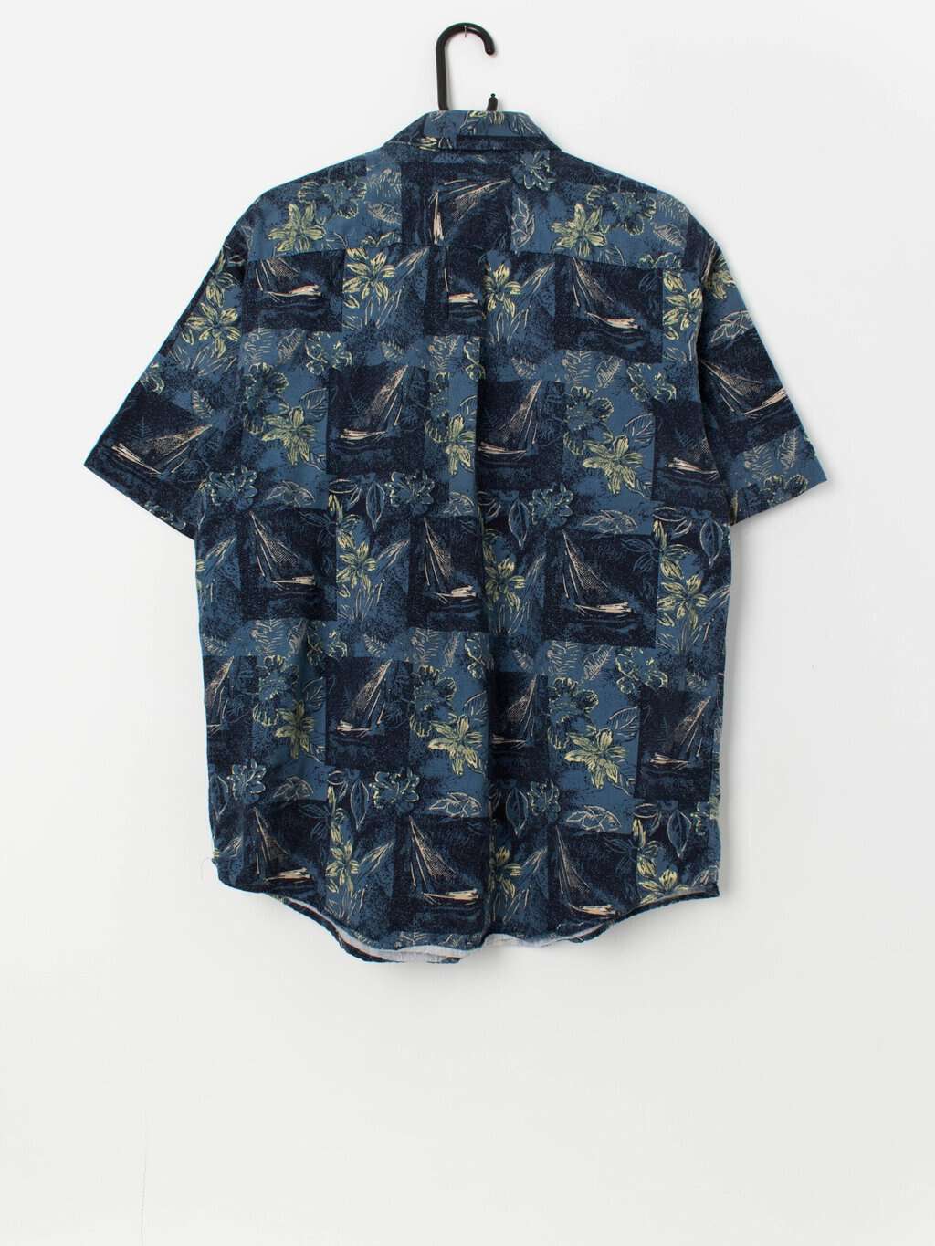 Vintage navy Hawaiian shirt with yellow floral print - Medium / Large - Image 2