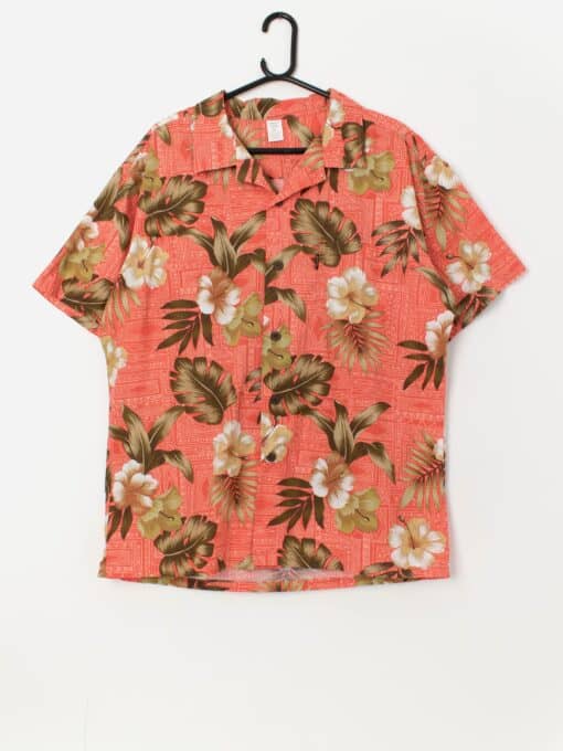 Vintage orange Hawaiian shirt with hibiscus floral pattern - XL