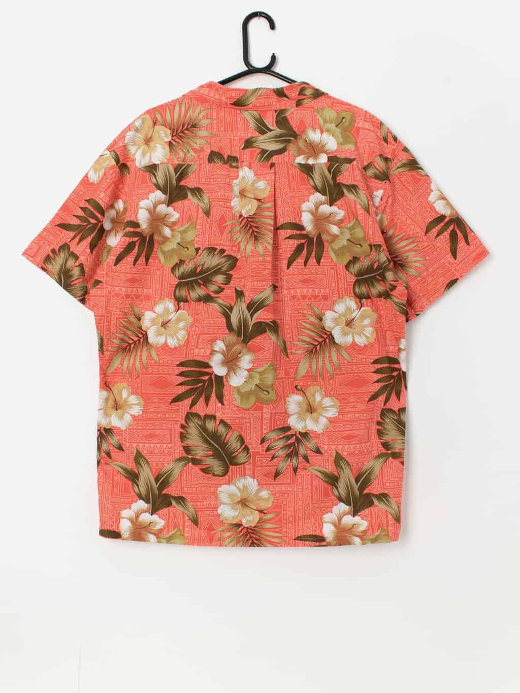 Vintage orange Hawaiian shirt with hibiscus floral pattern - XL - Image 3