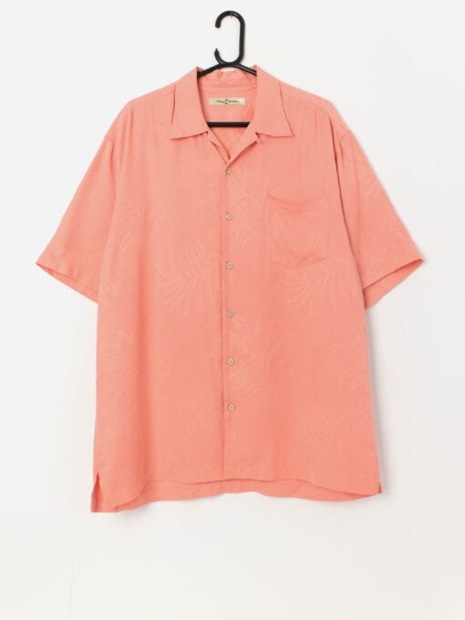 Vintage pink Hawaiian silk shirt with subtle leaf print - Large