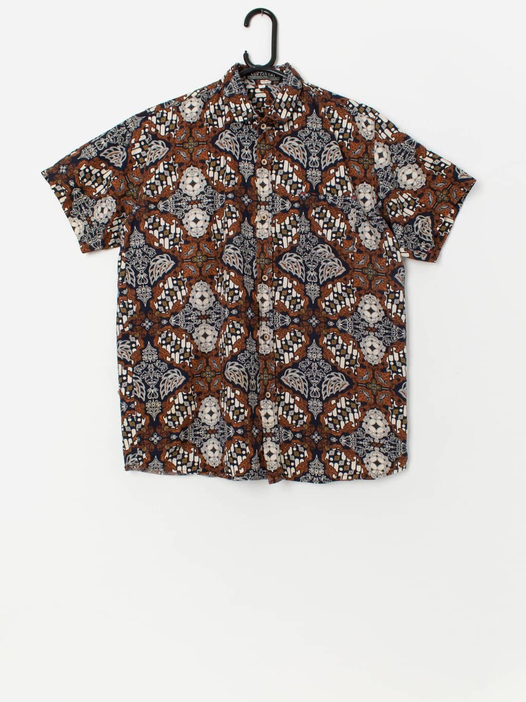 Vintage printed shirt in navy and brown - Small / Medium