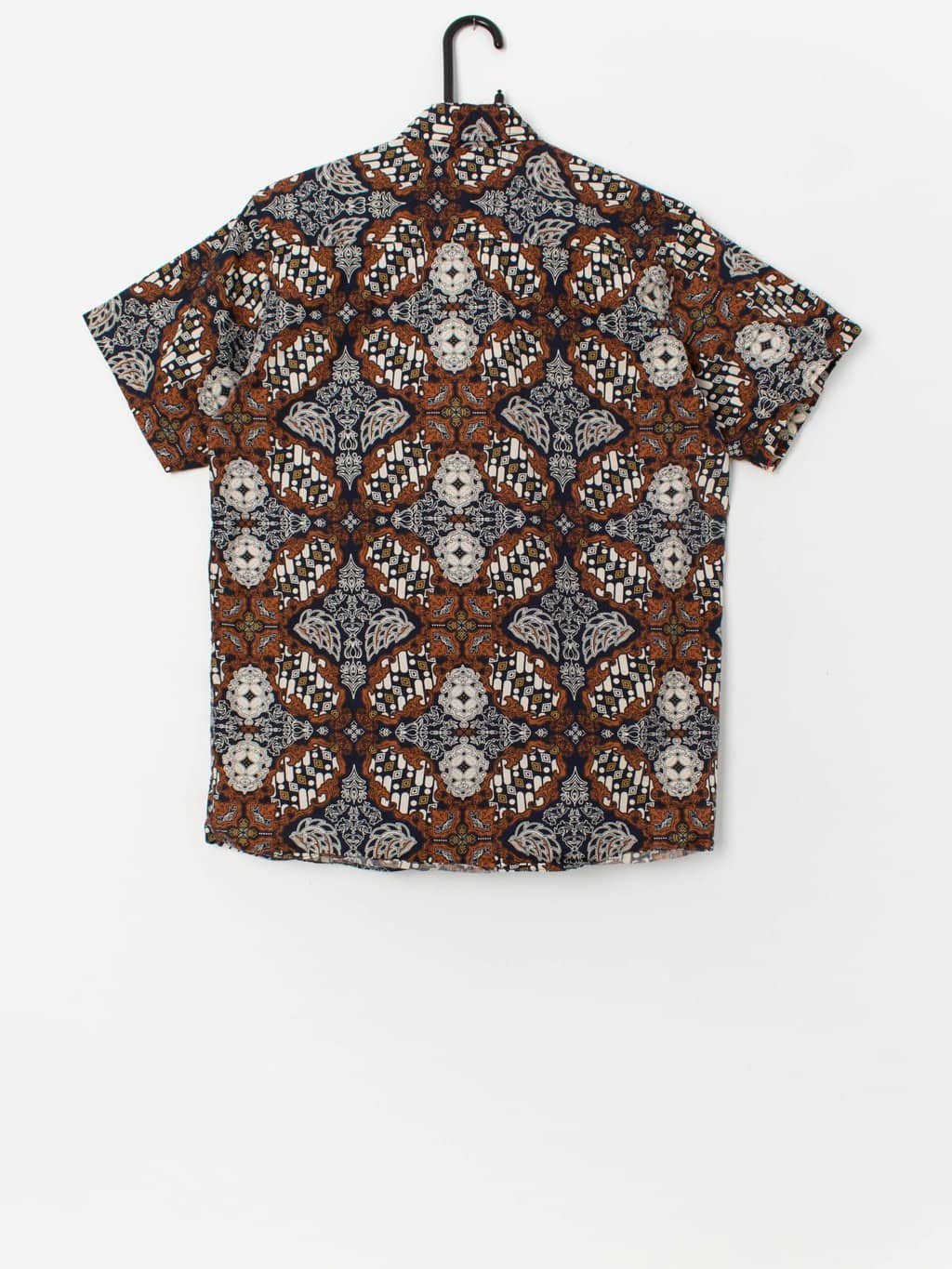 Vintage printed shirt in navy and brown - Small / Medium - Image 3