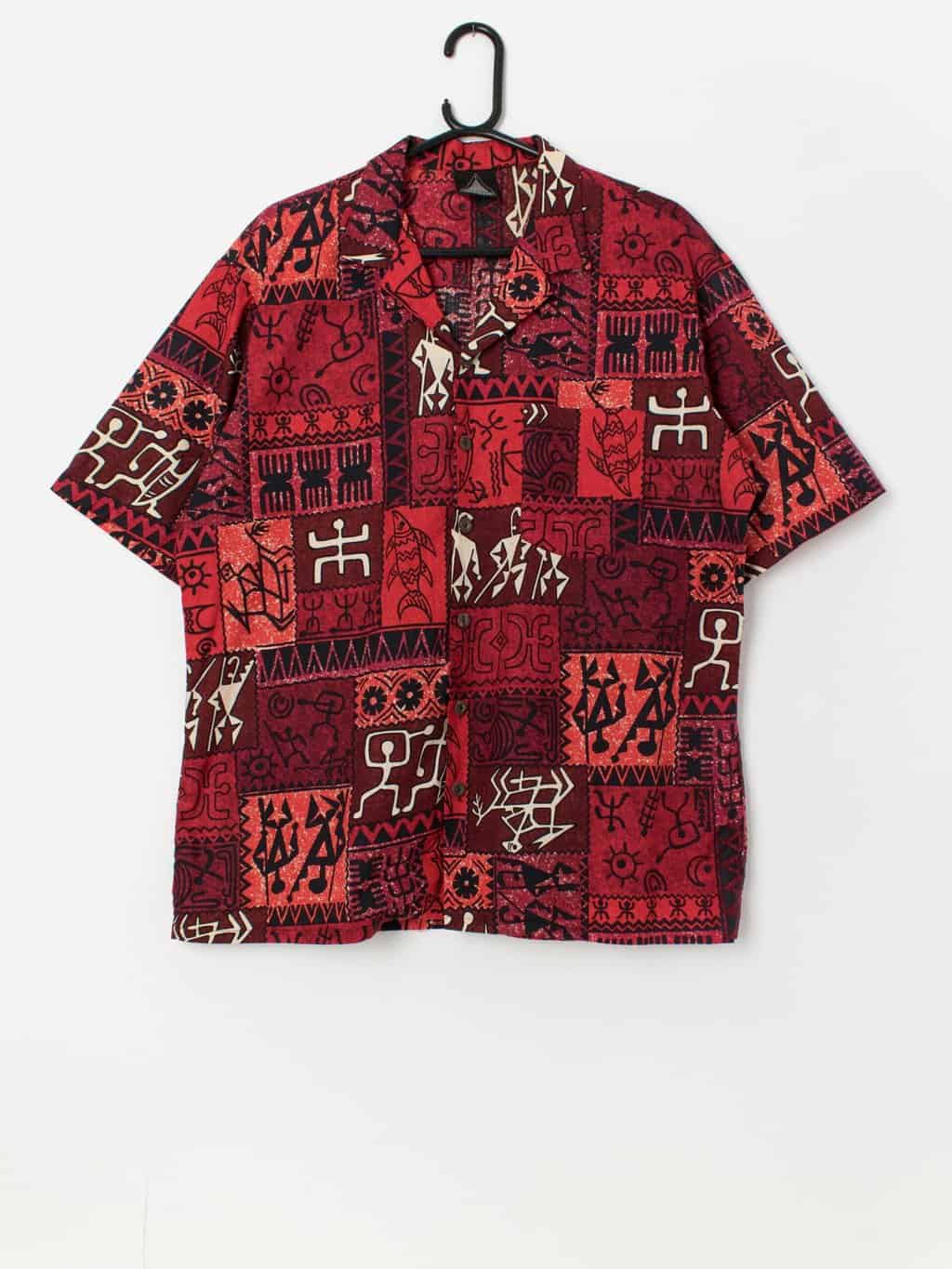 Vintage red Hawaiian shirt with Aztec pattern - Medium