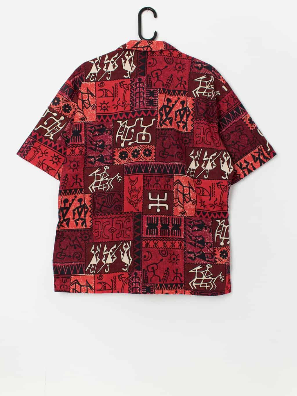 Vintage red Hawaiian shirt with Aztec pattern - Medium - Image 2