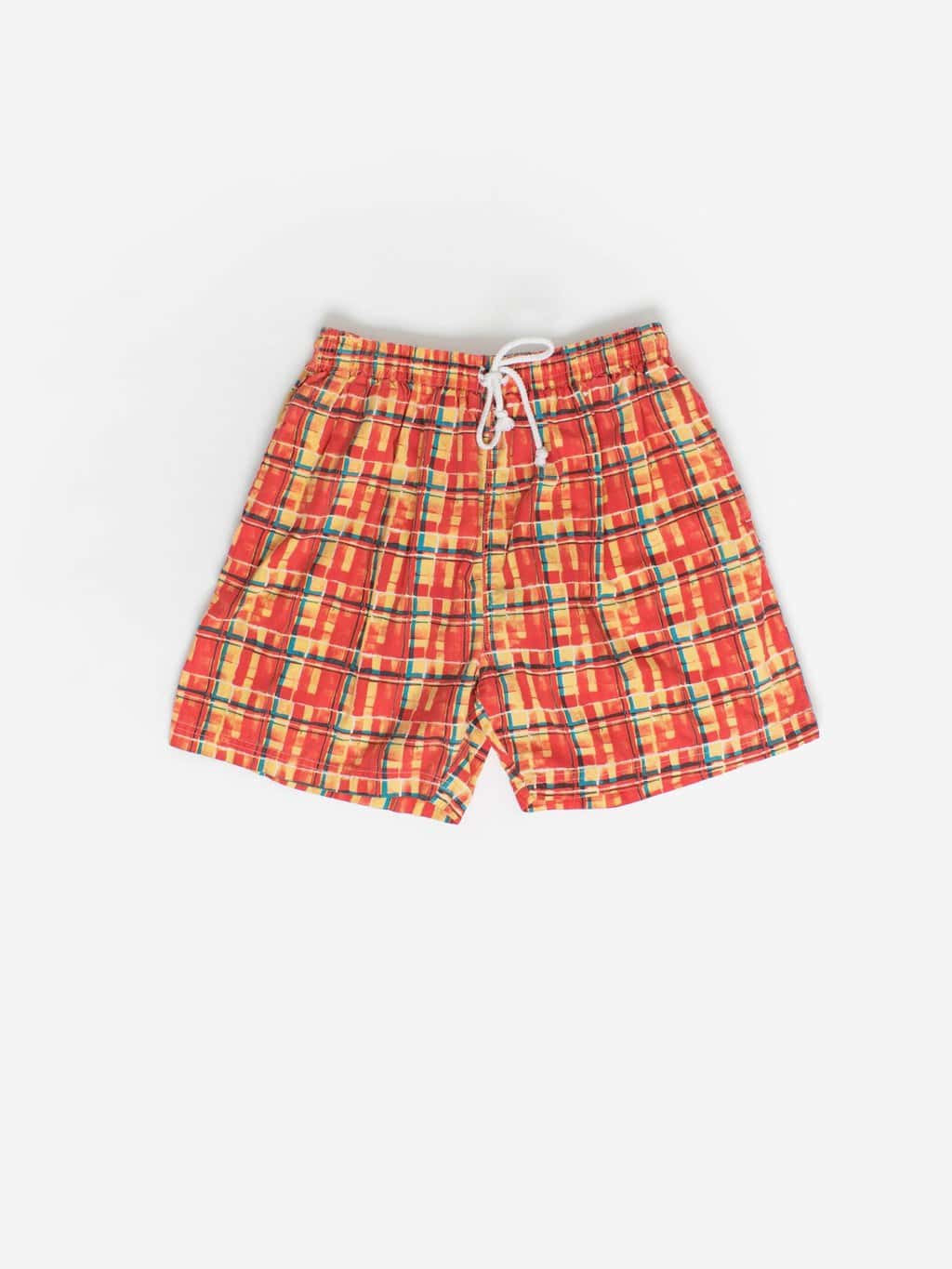 Vintage red plaid swimming shorts - Medium / Large