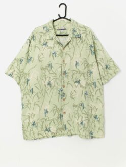 Vintage silk Hawaiian shirt in green with palm tree print - XL