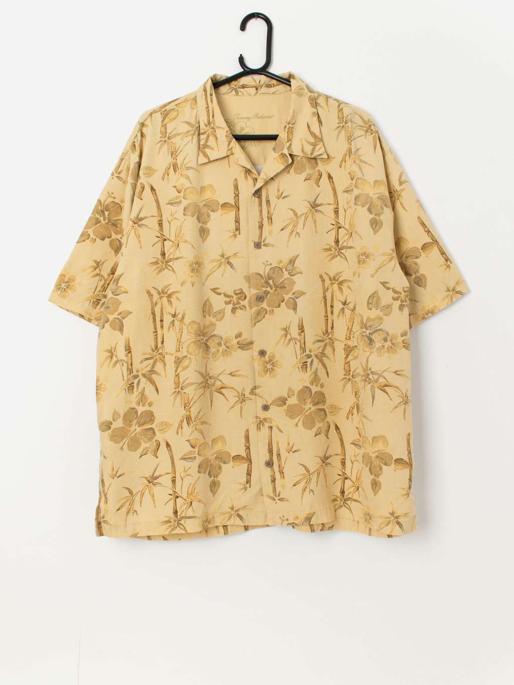 Vintage silk Hawaiian shirt with bamboo pattern - XL