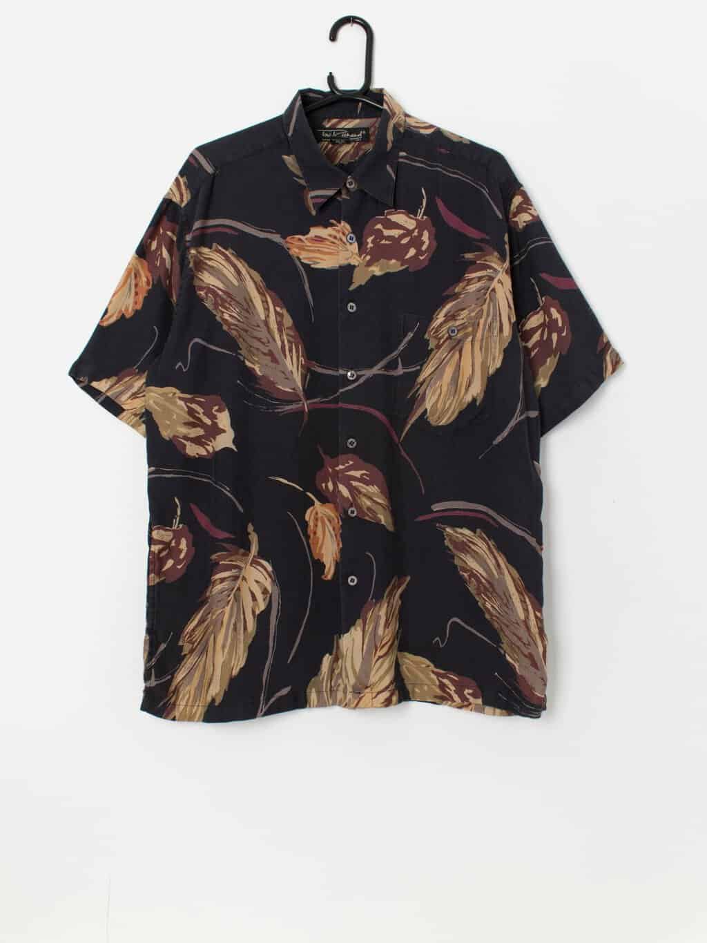 Vintage silk Hawaiian shirt with leaf print - Large