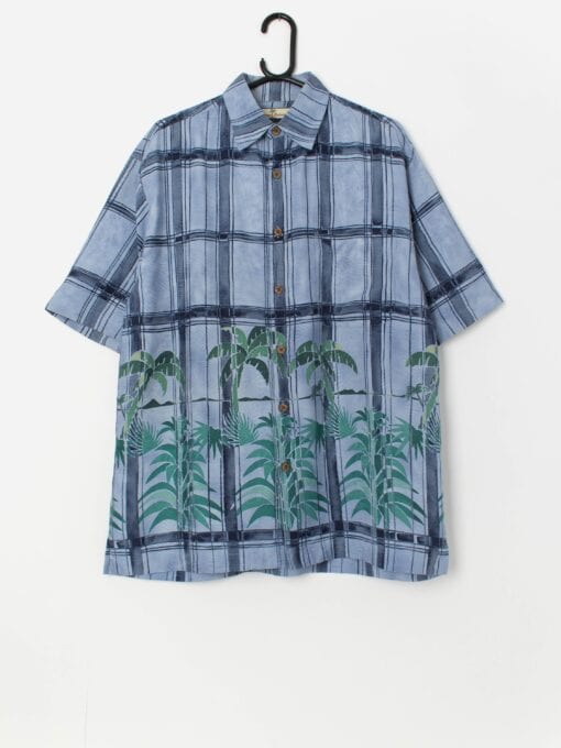 Vintage silk Hawaiian shirt with palm tree pattern - M