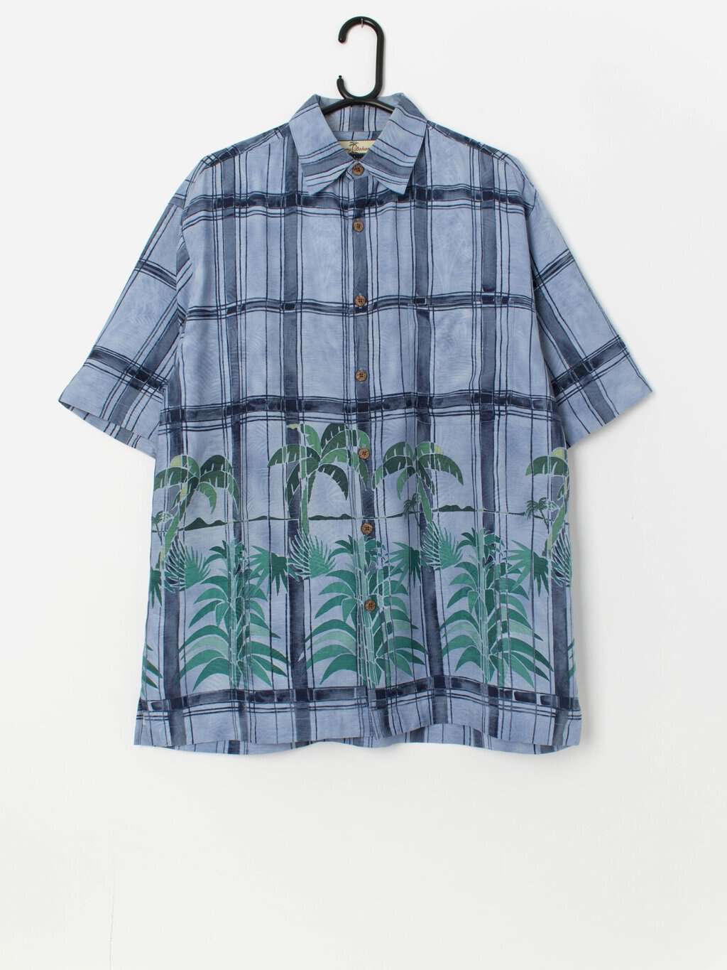 Vintage silk Hawaiian shirt with palm tree pattern - M