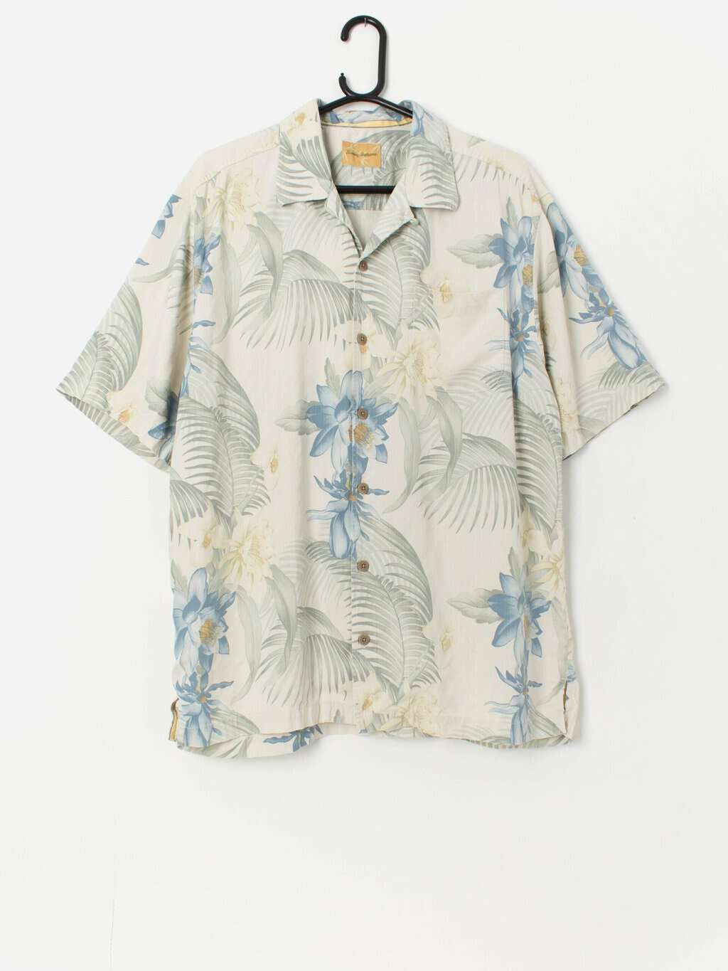 Vintage silk Hawaiian shirt with pastel floral and leaf print - Large