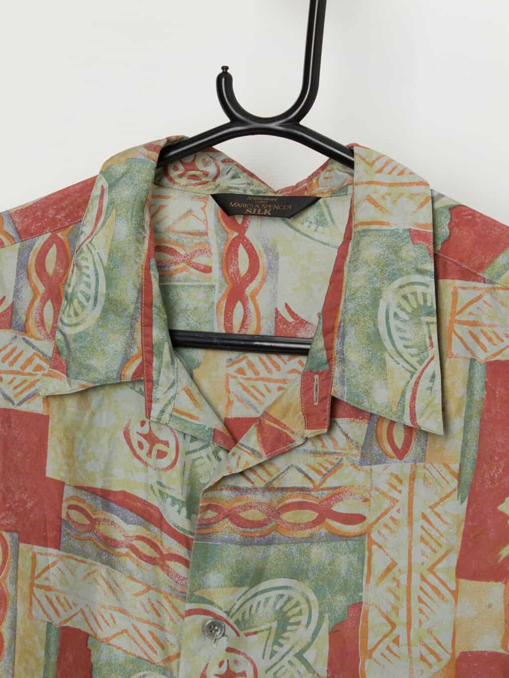 Vintage St Michael silk shirt with colourful abstract pattern - XL - Image 2