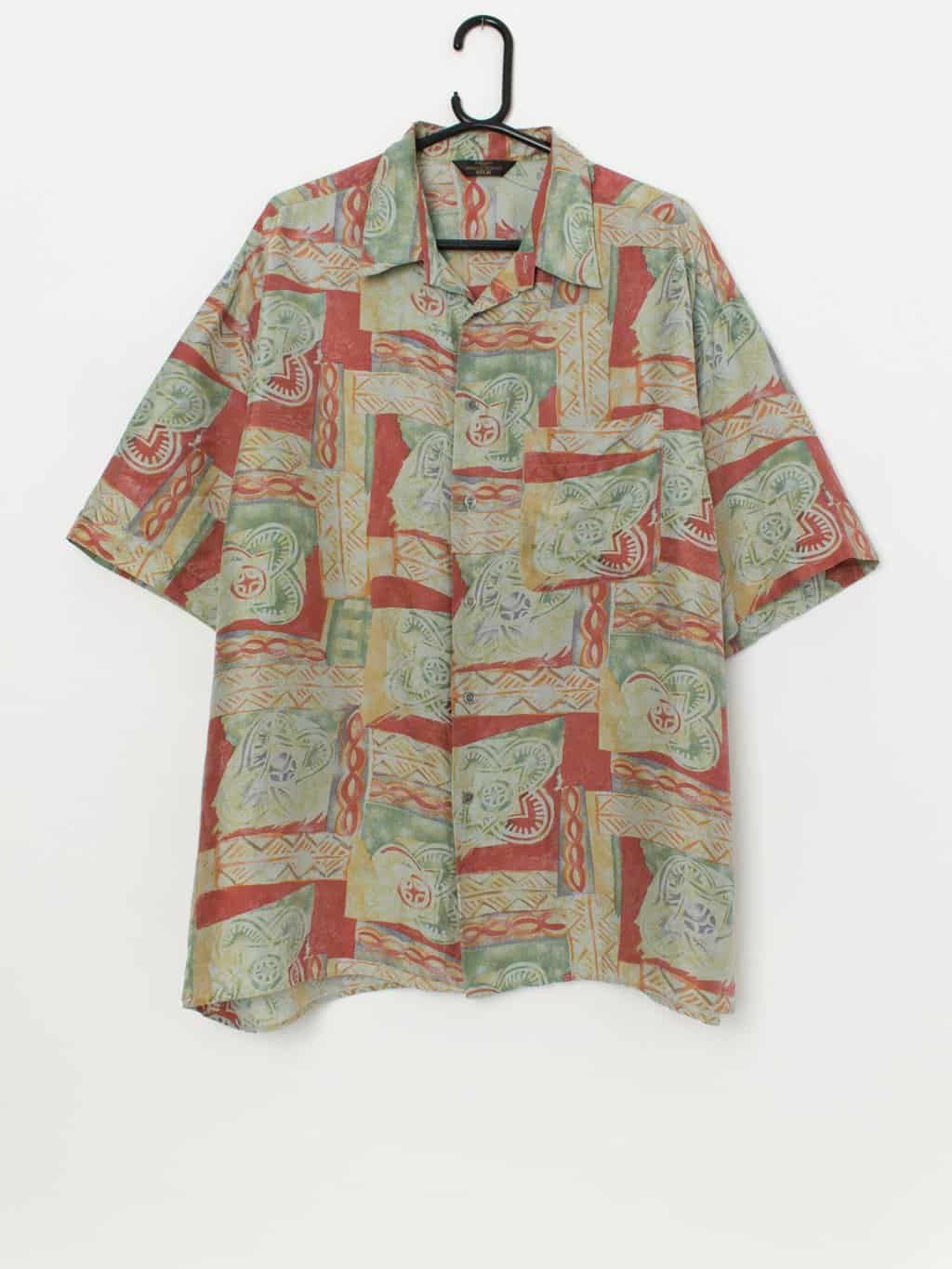 Vintage St Michael silk shirt with colourful abstract pattern - XL