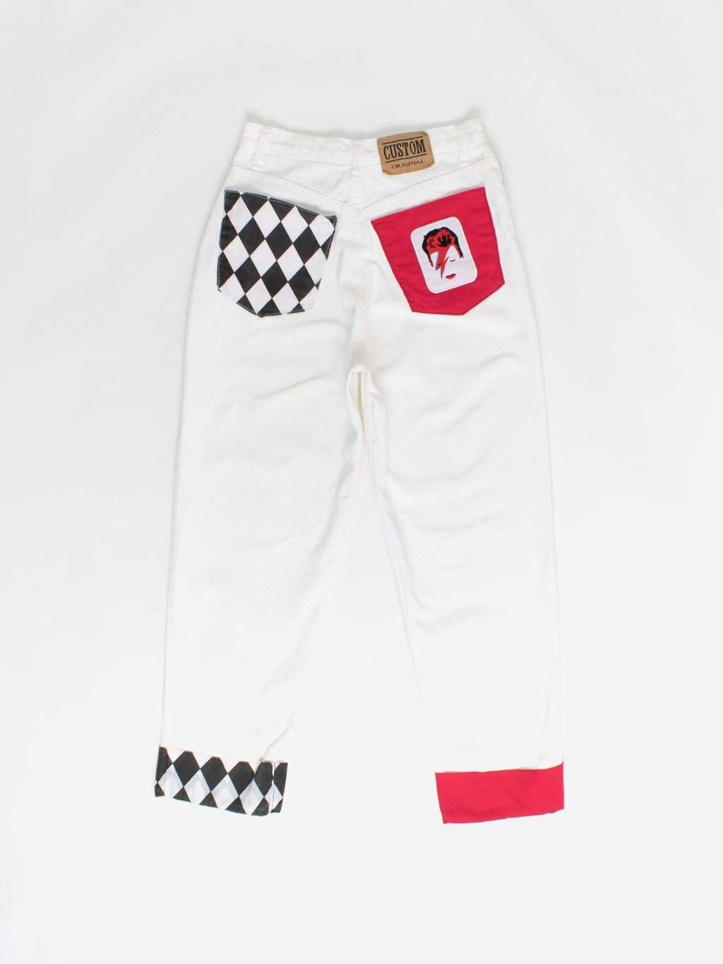 Womens customised David Bowie white jeans - Medium