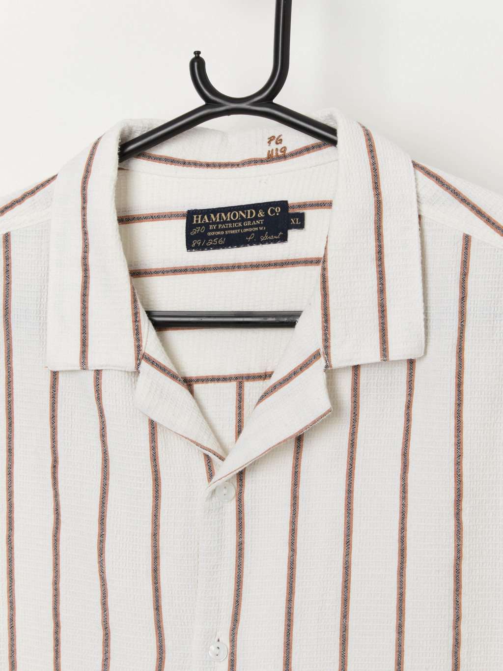 White cotton summer shirt with brown stripes - Large / XL - Image 2