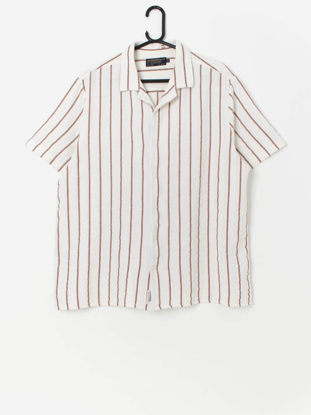 White cotton summer shirt with brown stripes - Large / XL