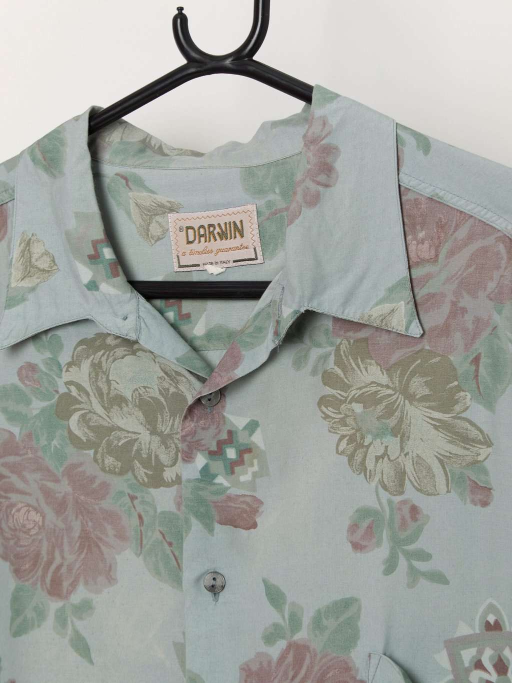 Vintage Hawaiian shirt in pale teal and mauve - Large / XL - Image 2