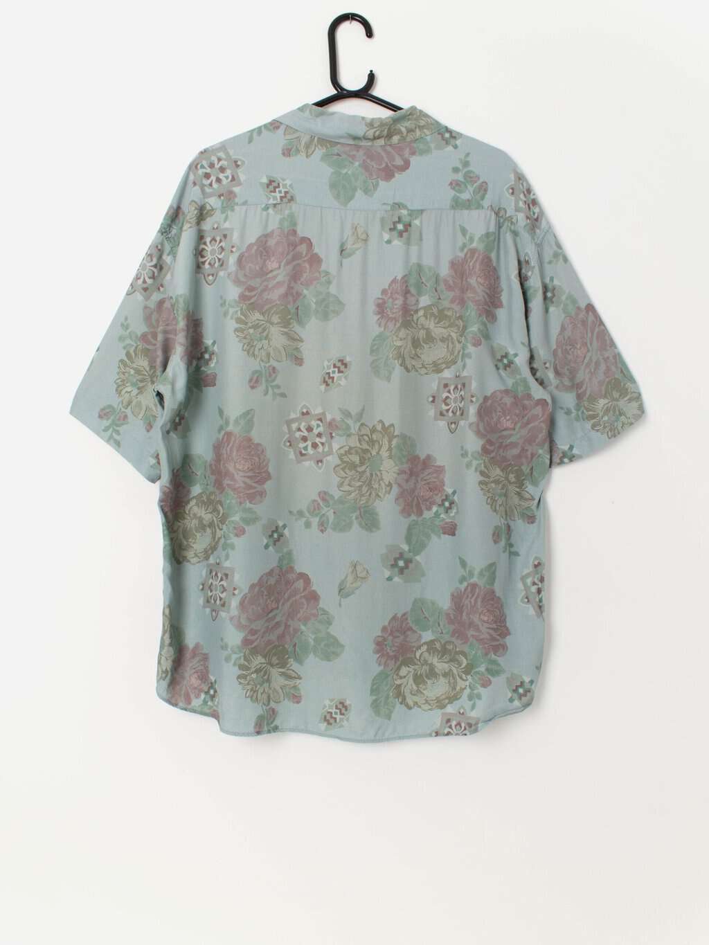 Vintage Hawaiian shirt in pale teal and mauve - Large / XL - Image 3