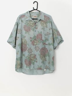 Vintage Hawaiian shirt in pale teal and mauve - Large / XL
