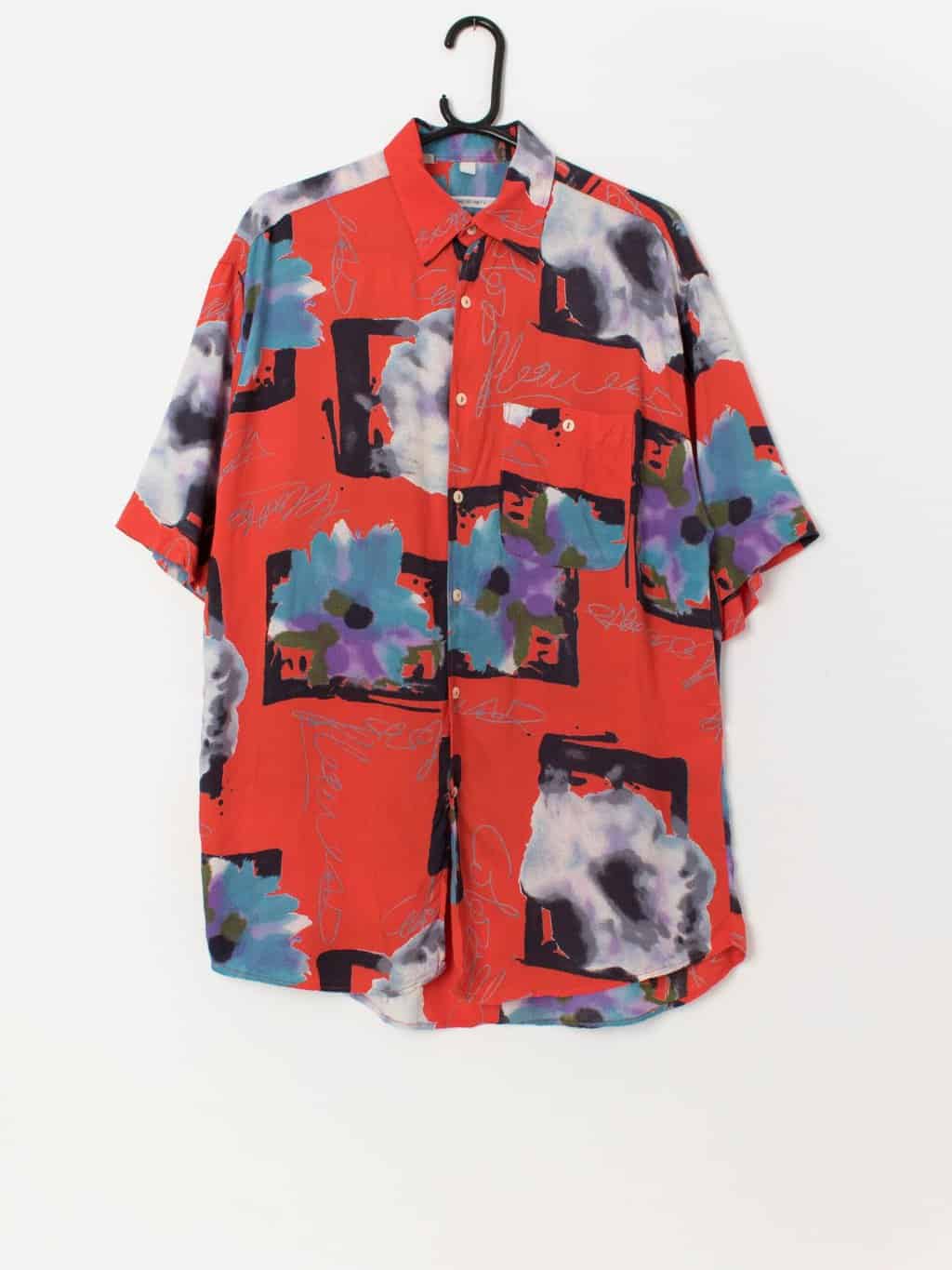 80s vintage abstract shirt in red and blue - Medium
