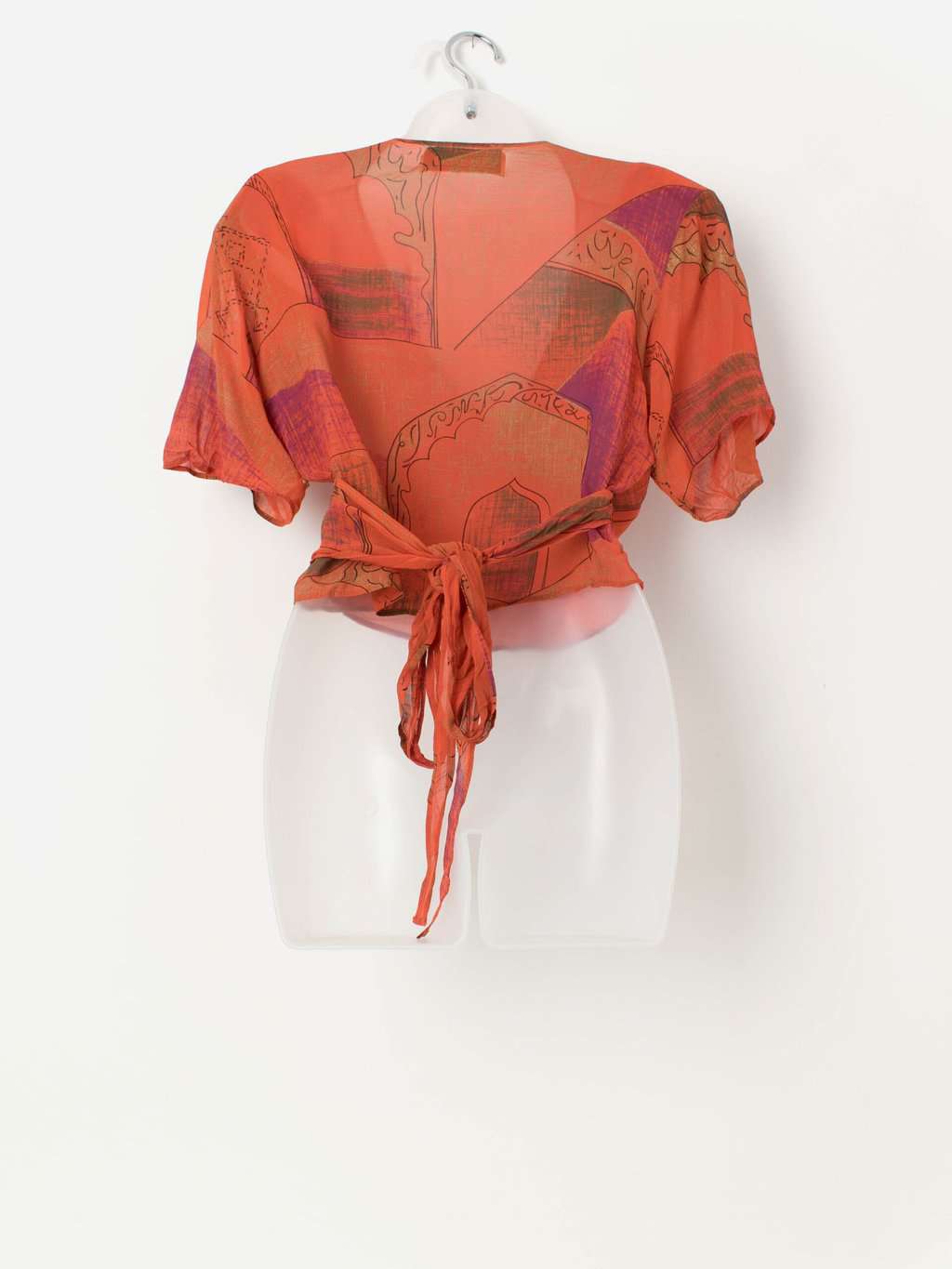 Vintage orange wrap crop top with purple abstract print - Medium - Image 3