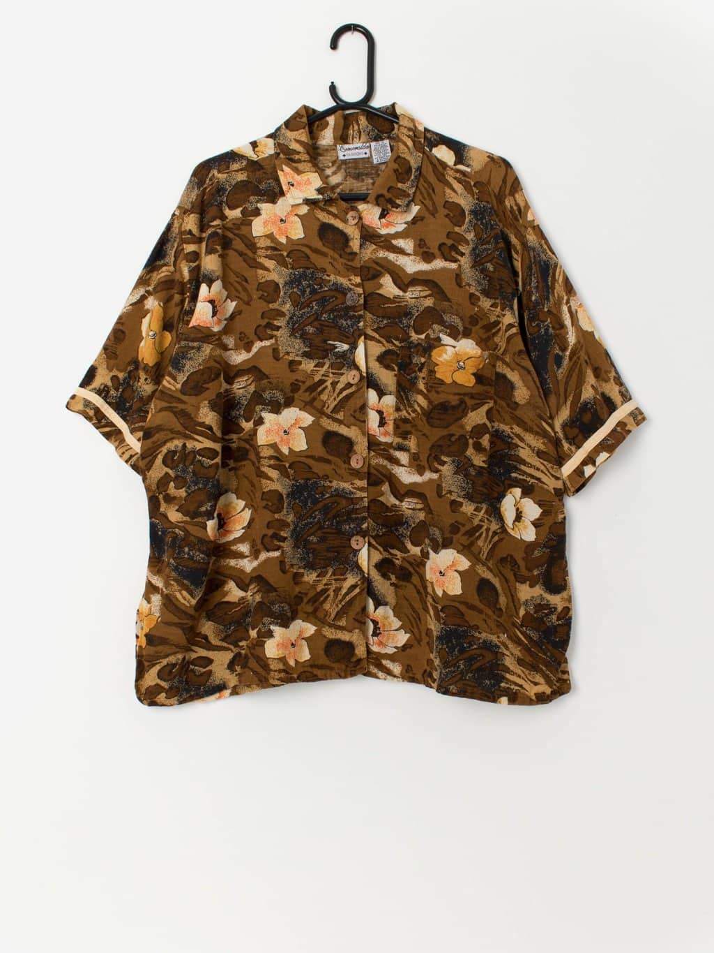 Vintage linen Hawaiian shirt in golden brown - 3XL