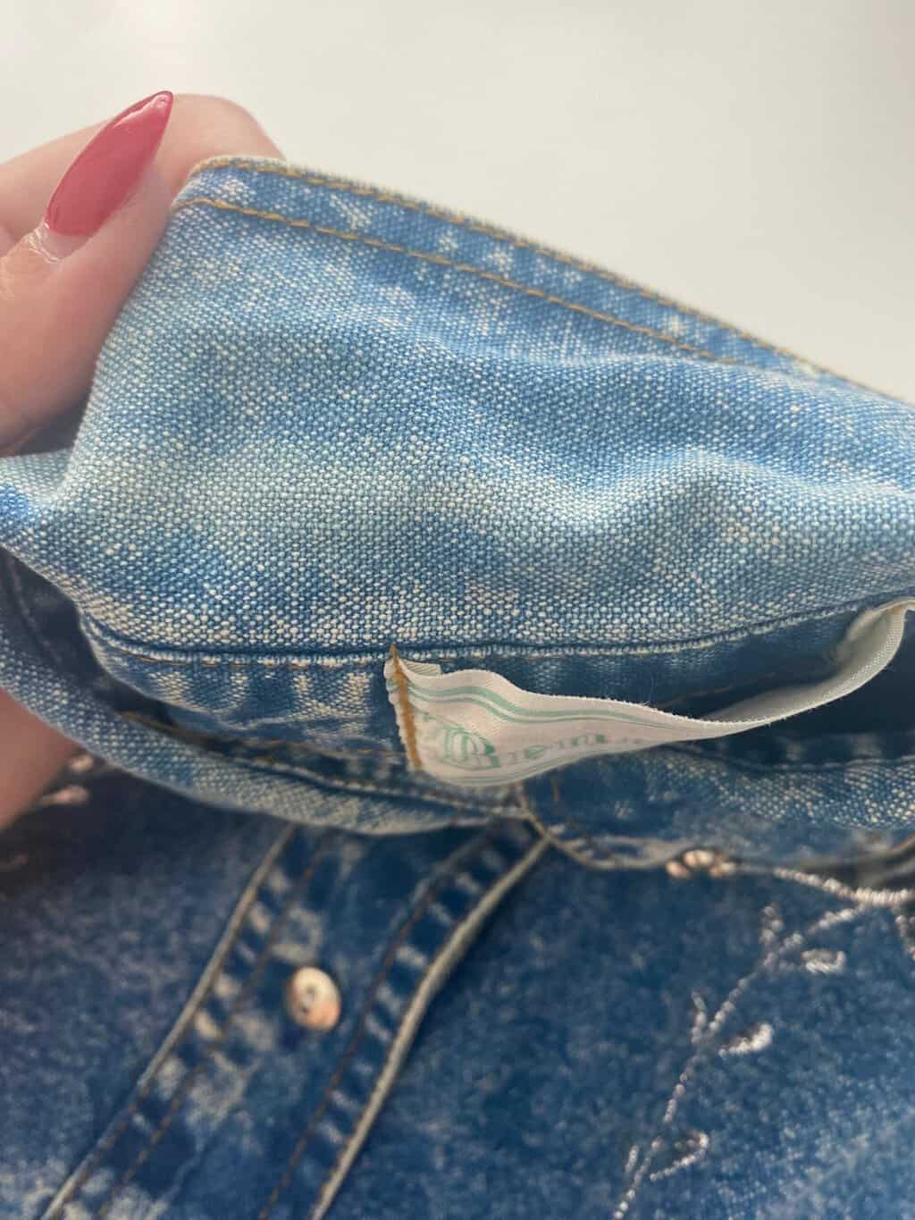 Vintage embroidered denim blouse with studded collar - L - Image 5