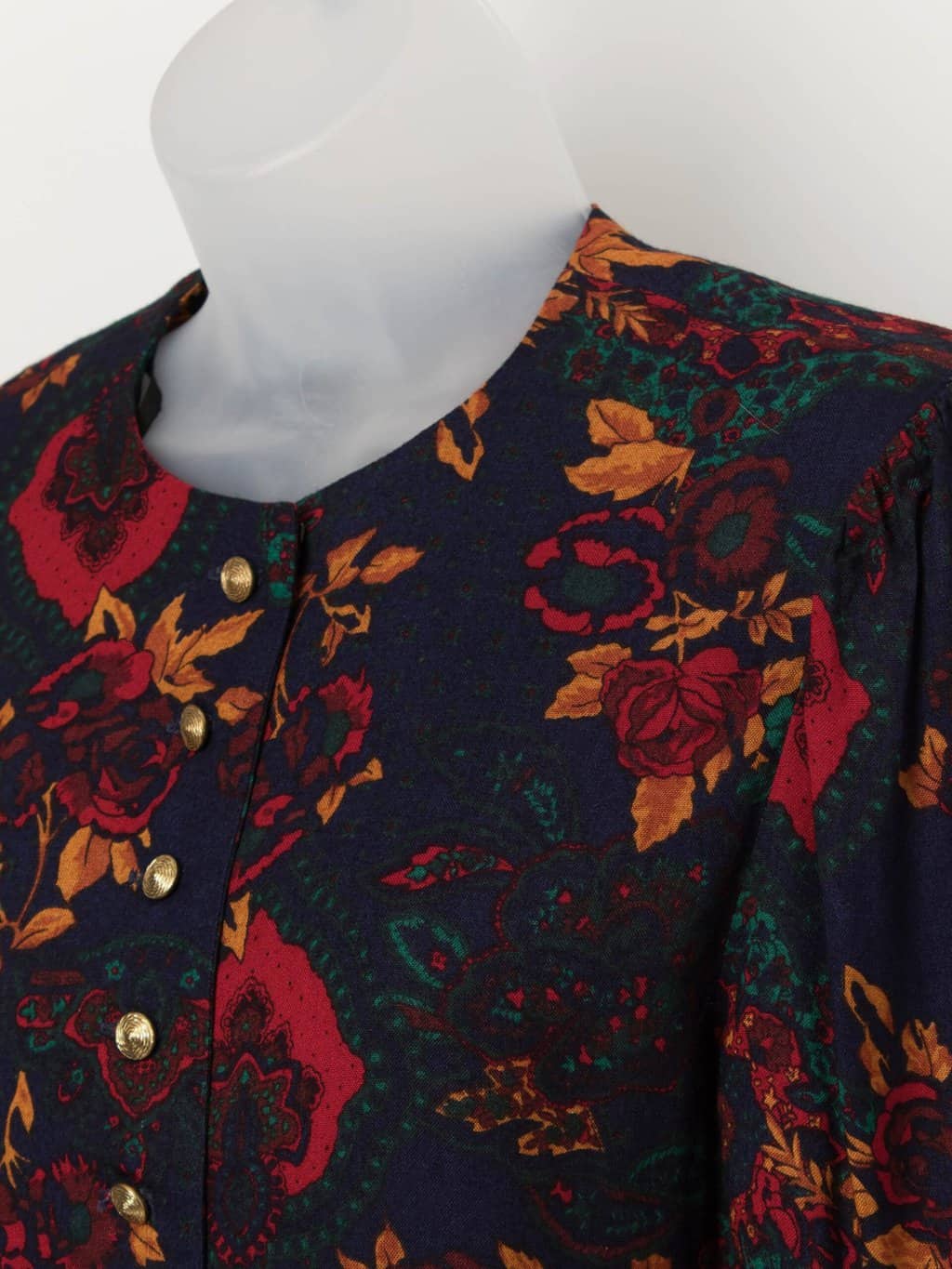 80s vintage cropped navy floral blouse - XS / Small - Image 2
