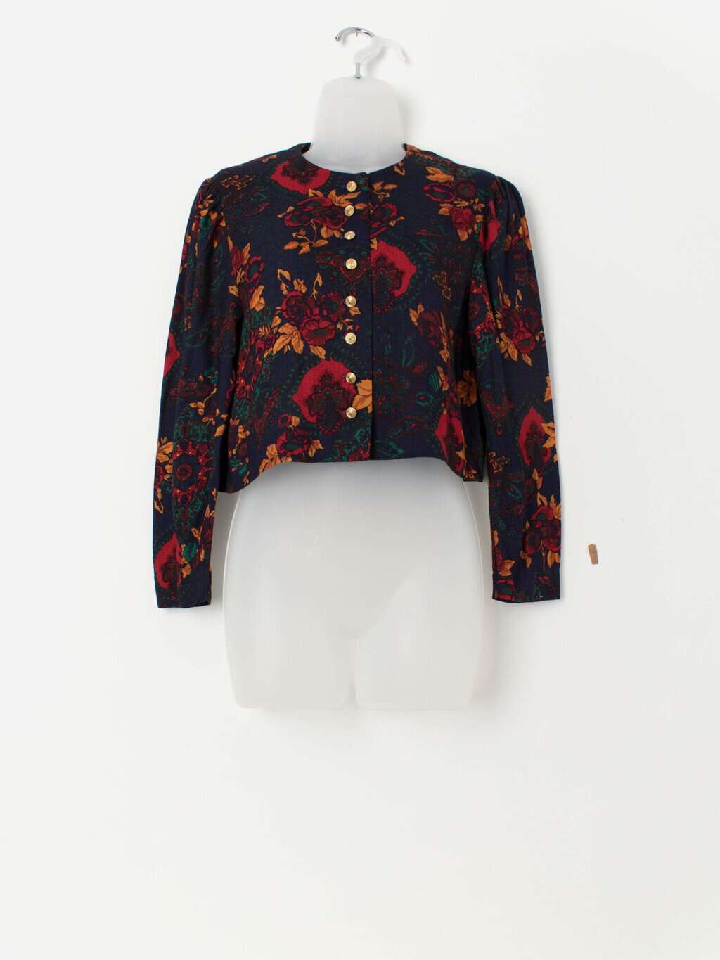 80s vintage cropped navy floral blouse - XS / Small