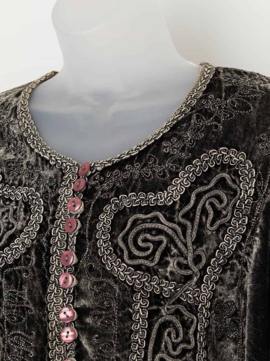 Vintage ropework velvet jacket in silver grey - Medium - Image 2