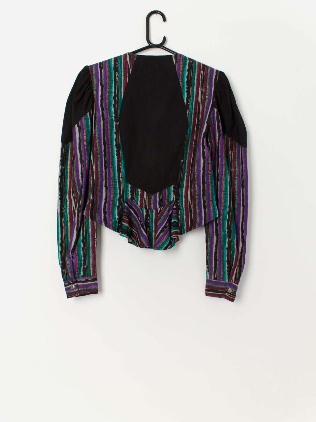 80s vintage fitted striped blouse with shoulder pads - S - Image 4