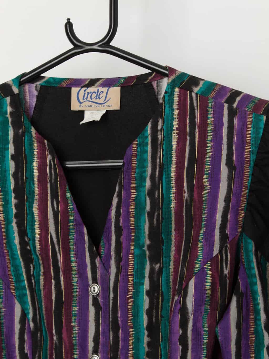 80s vintage fitted striped blouse with shoulder pads - S - Image 3