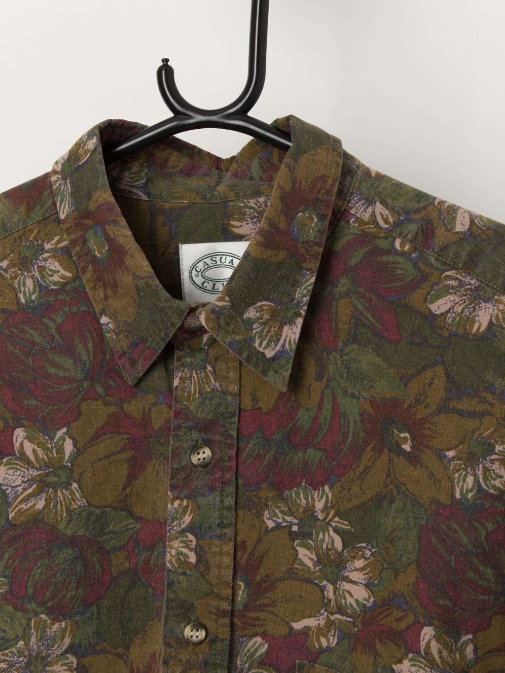 Vintage cropped floral shirt in forest green and red - Large - Image 2
