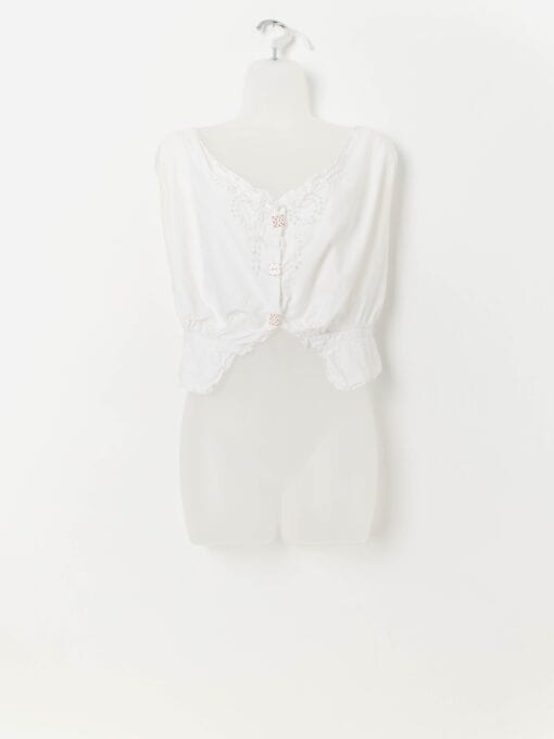 Vintage 1920s white cotton camisole top with lace trip - Medium / Large