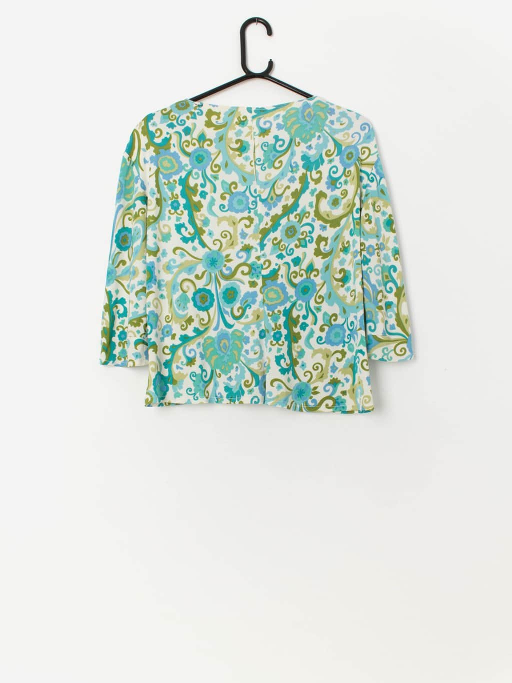 Handmade 70s vintage floral top in blue and green - M/L - Image 3