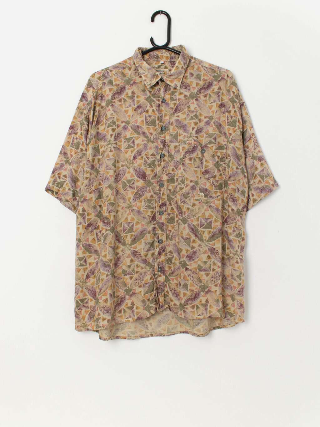 90s vintage geometric shirt in green and purple - L / XL