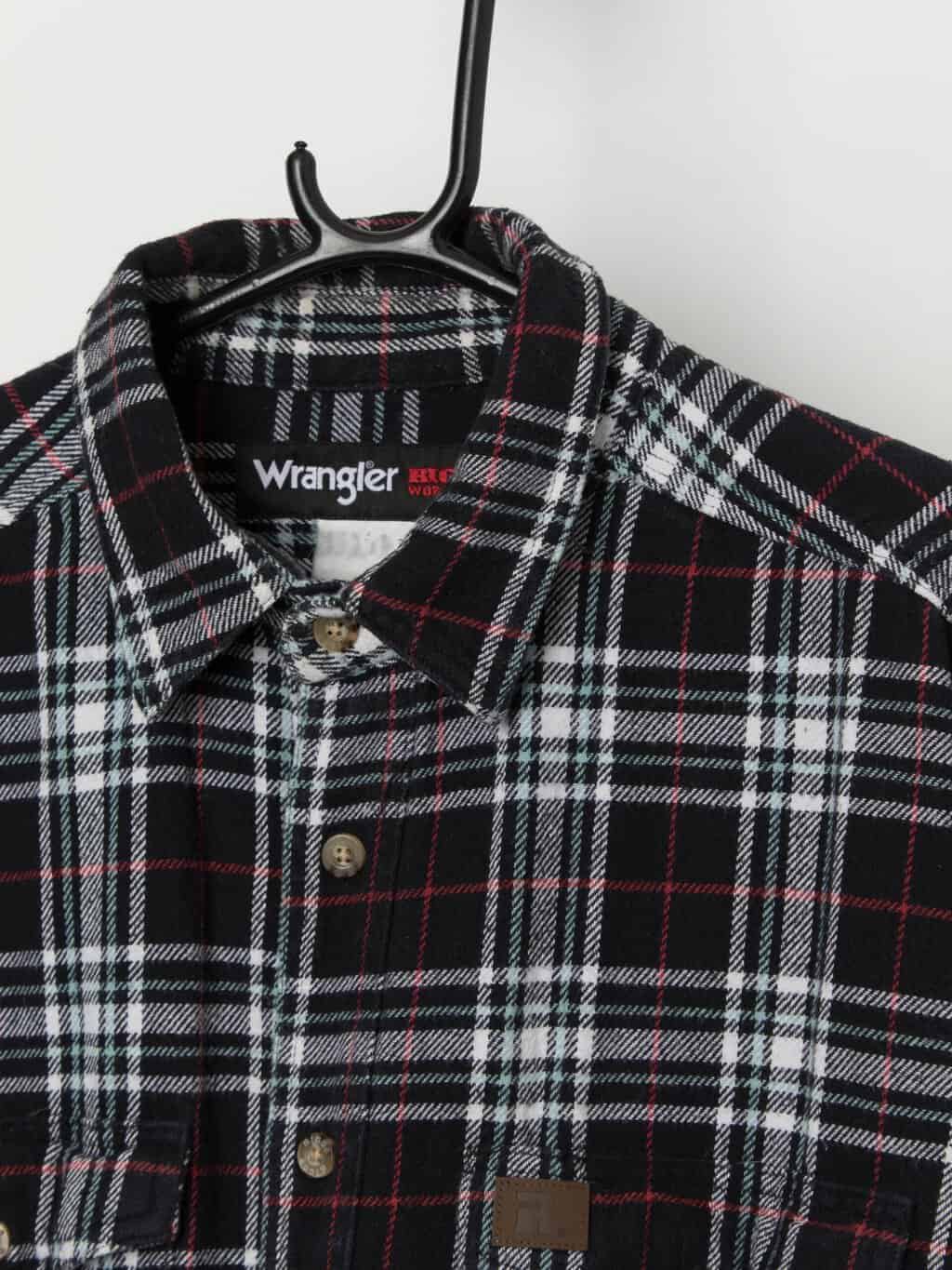 Vintage Wrangler plaid flannel shirt in black and white, Riggs Workwear - XL - Image 2