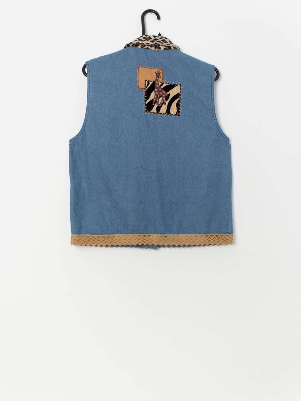 Vintage denim vest with animal safari embroidered design - Medium / Large - Image 3