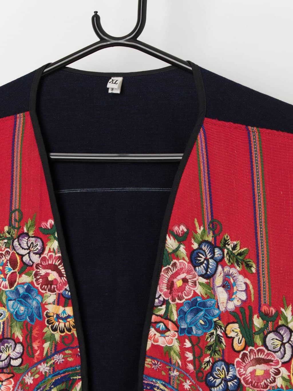 Vintage red embroidered vest with bright florals - XL - Image 2