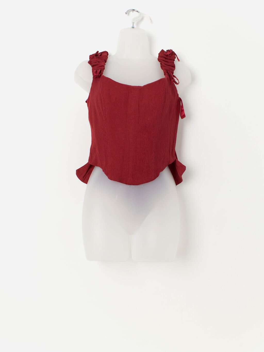 Vintage medieval bodice with bow and ribbon details in deep red - Small