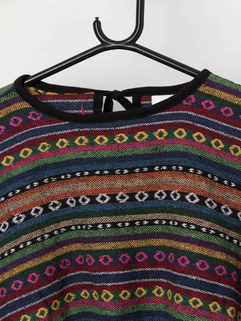 Fringed woven rainbow poncho - Small - Image 2