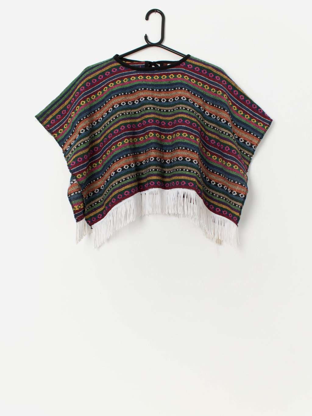 Fringed woven rainbow poncho - Small