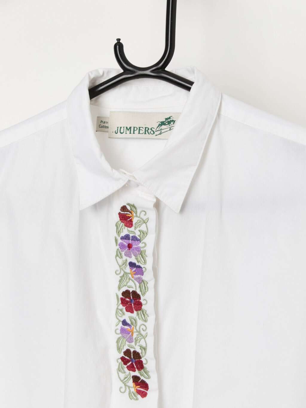 Vintage embroidered boxy white cotton shirt - Large - Image 2