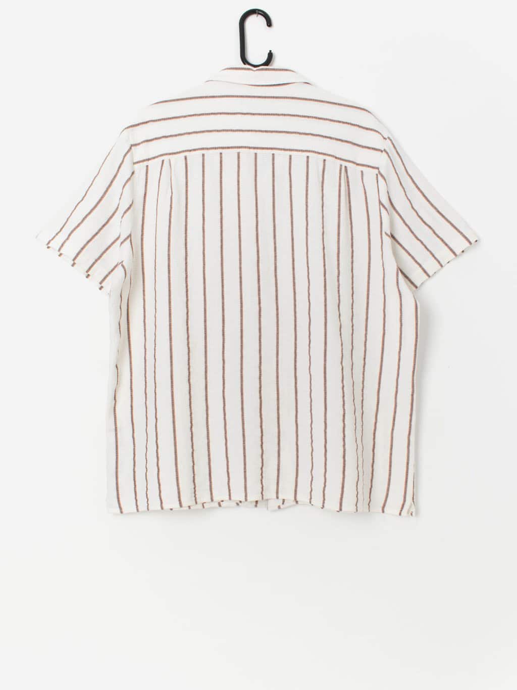 White cotton summer shirt with brown stripes - Large / XL - Image 3