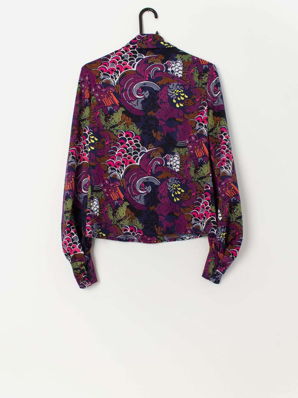 70s vintage purple colourful shirt with dagger collar - Small / Medium - Image 3