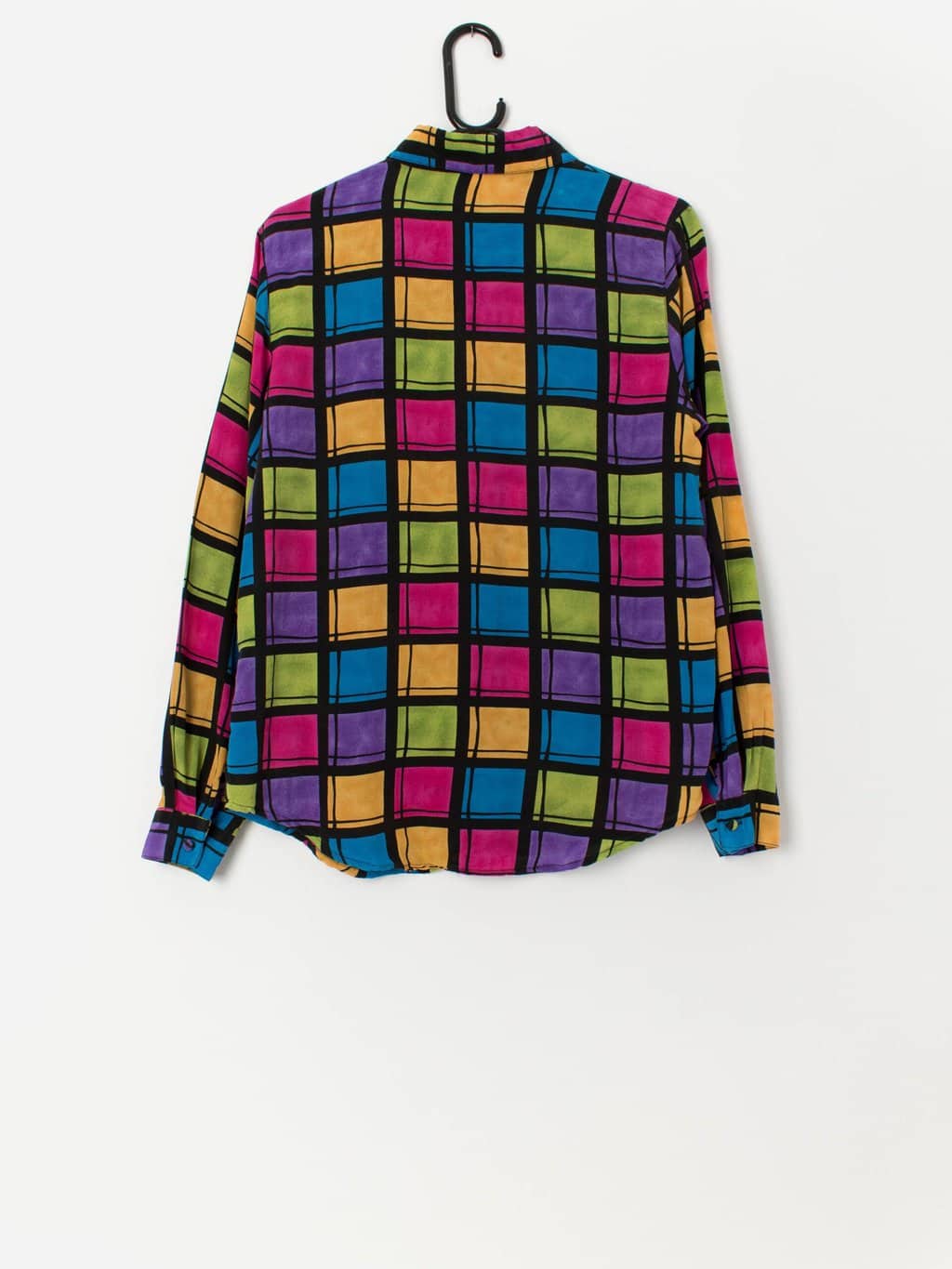 Women's silk shirt with bright square pattern - S / M - Image 3
