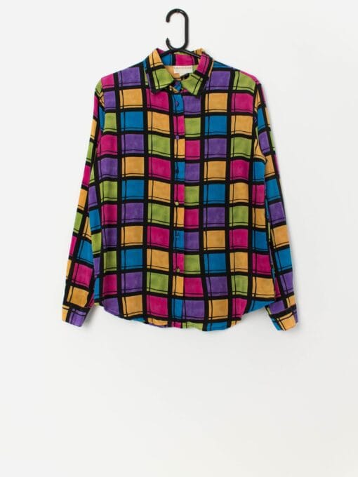 Women's silk shirt with bright square pattern - S / M