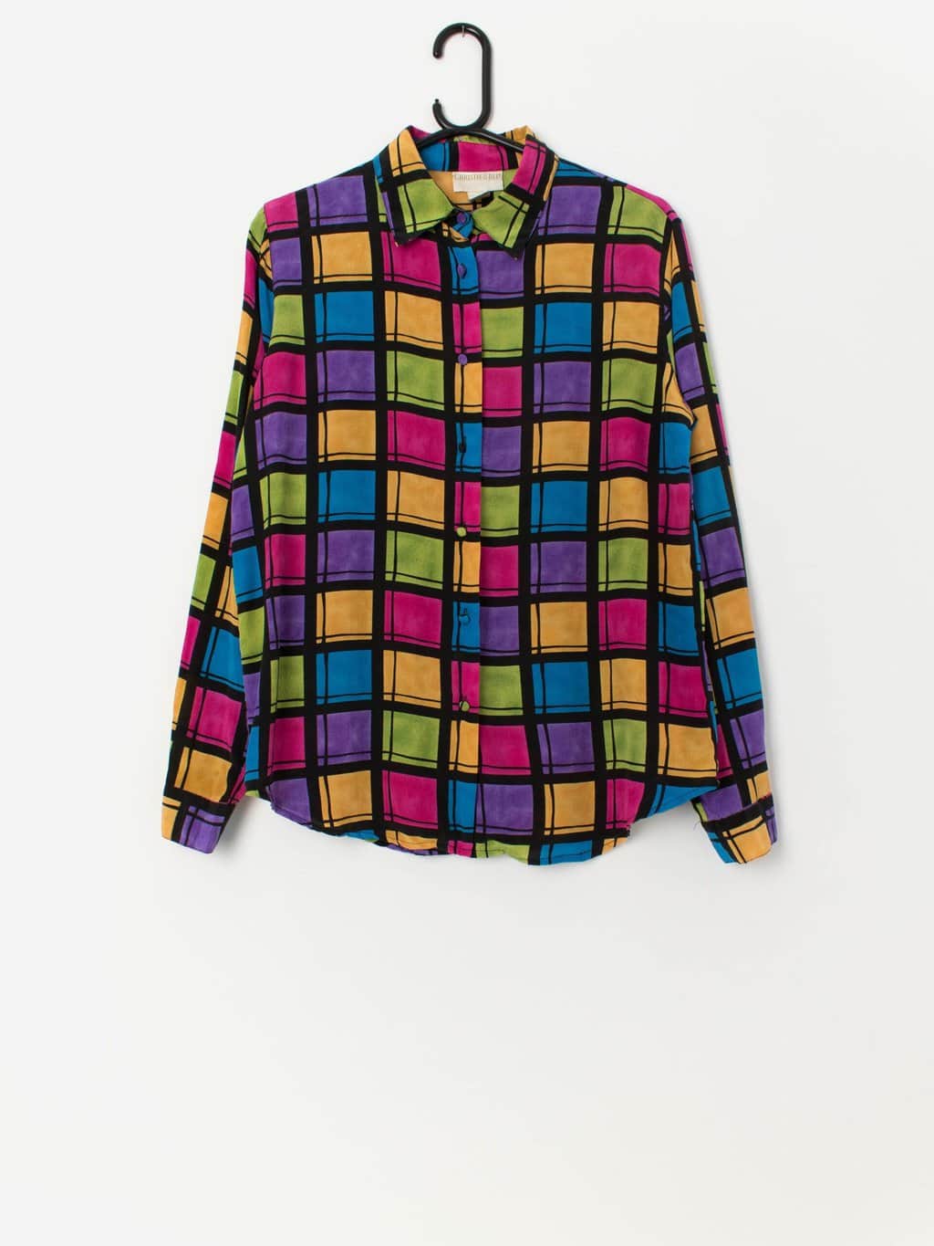 Women's silk shirt with bright square pattern - S / M