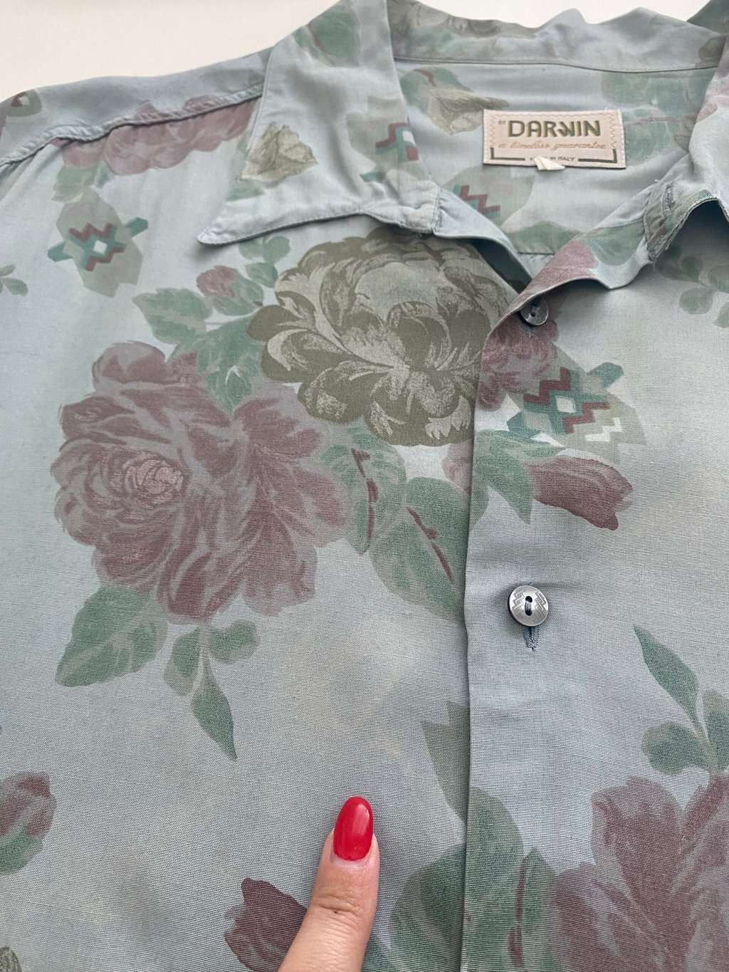 Vintage Hawaiian shirt in pale teal and mauve - Large / XL - Image 4